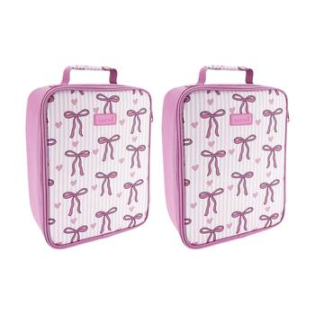 2PK Sachi XL Junior Insulated School Food Lunch Bag Bows & Hearts 24.5x11x30.5cm