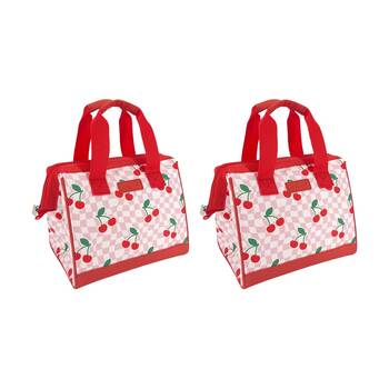 2PK Sachi Insulated Style 34 School Food Lunch Bag Chequered Cherries 24x17x22cm