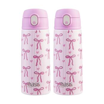 2PK Oasis Kids Drink Bottle Insulated Stainless Steel Bows And Hearts 550ml