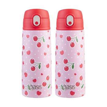 2PK Oasis Kids Drink Bottle Insulated Stainless Steel Cherry Crush 550ml