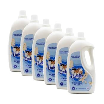 6PK Cuddly Concentrated Fabric Softener Up To 100 Loads 2L Sunshine Fresh