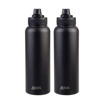 2PK Oasis Stainless Steel Double Wall Insulated Sports Bottle Black 1.1L