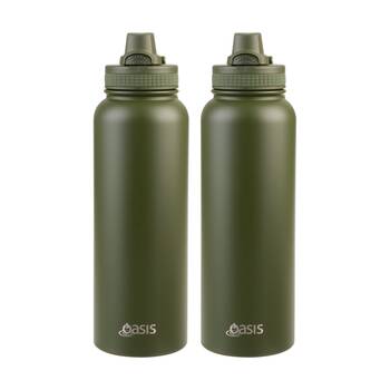 2PK Oasis Stainless Steel Double Wall Insulated Sports Bottle Forest Green 1.1L