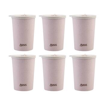 6PK Oasis Double Wall Insulated Straw Wheat Twist Lid Eco Cup Assorted 300ml