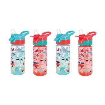 4x Nuby Super Quench Cup Vacation No-Spill Kids Water Bottle 540ml Blue/Red 18m+