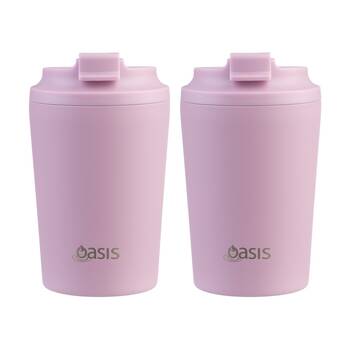 2PK Oasis Ceramic Stainless Steel Coffee Cup D/Wall Insulated Blush 235ml