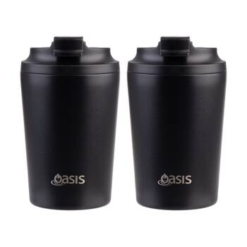 2PK Oasis Ceramic Stainless Steel Coffee Cup D/Wall Insulated Black 235ml