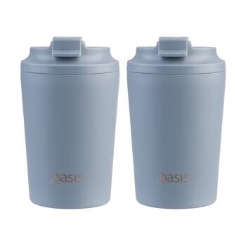2PK Oasis Ceramic Stainless Steel Coffee Cup D/Wall Insulated Hazy Blue 235ml