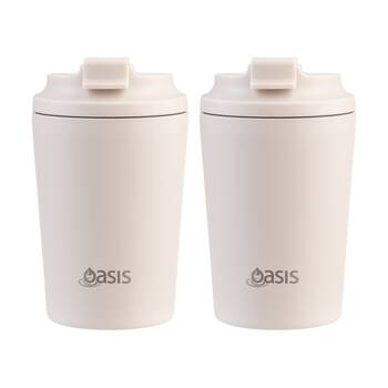 2PK Oasis Ceramic Stainless Steel Coffee Cup D/Wall Insulated Oat 235ml