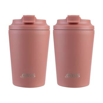 2PK Oasis Ceramic Stainless Steel Coffee Cup Double Wall Insulated Auburn 360ml