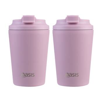 2PK Oasis Ceramic Stainless Steel Coffee Cup Double Wall Insulated Blush 360ml