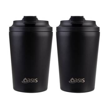 2PK Oasis Ceramic Stainless Steel Coffee Cup Double Wall Insulated Black 360ml