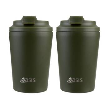 2PK Oasis Ceramic Stainless Steel Coffee Cup D/Wall Insulated Forest Green 360ml