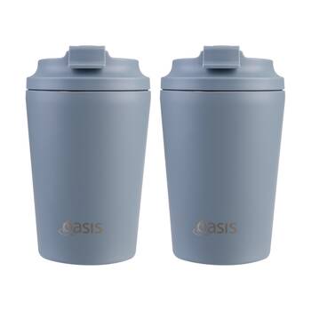 2PK Oasis Ceramic Stainless Steel Coffee Cup D/Wall Insulated Hazy Blue 360ml