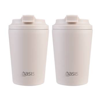 2PK Oasis Ceramic Stainless Steel Coffee Cup Double Wall Insulated Oat 360ml
