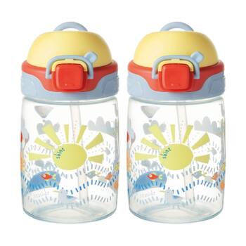 2x Nuby Super Straw Flip It Cup No-Spill Kids Water Bottle 360ml Yellow 12m+