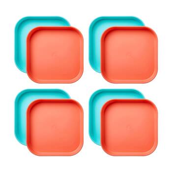 4x 2pc Nuby Brights Square Plates Durable Kids Plastic Dinnerware Orange/Teal