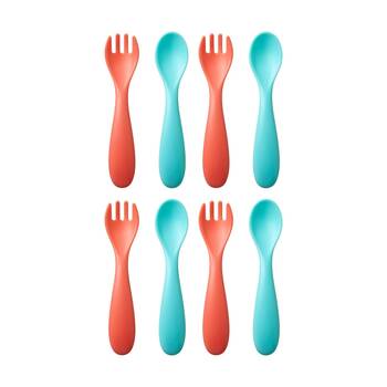 4x 6pc Nuby Brights Baby Cutlery Set Durable Kids Plastic Dinnerware Orange/Teal