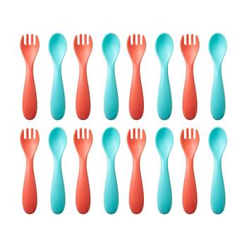 8x 6pc Nuby Brights Baby Cutlery Set Durable Kids Plastic Dinnerware Orange/Teal