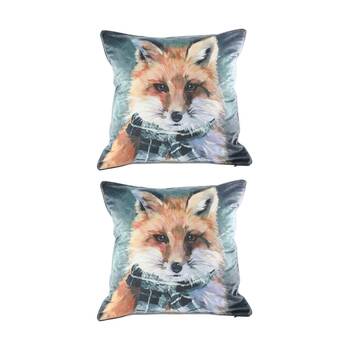 2PK MM Linen Pawtrait Velvet Silverfox Home Decor Cushion 50x50cm