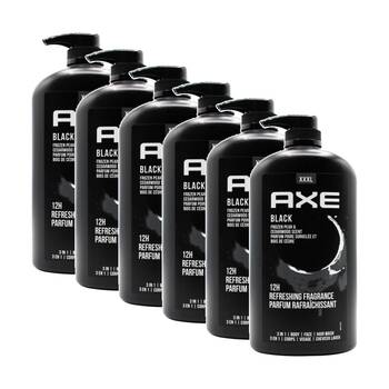 6PK Axe Men's 3 In 1 Face Hair Body Wash Black Frozen Pear & Cedarwood 1L