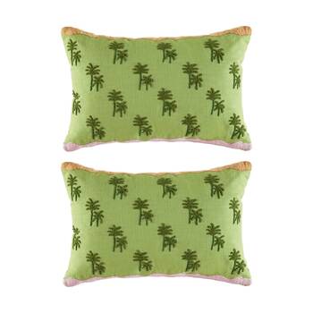 2PK Kas Australia Bayou Cushion Embroidered Palm Tree Green 60x40cm