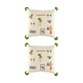 2PK Kas Australia Cassis Cushion Embroidered Tassels Multi 50x50cm