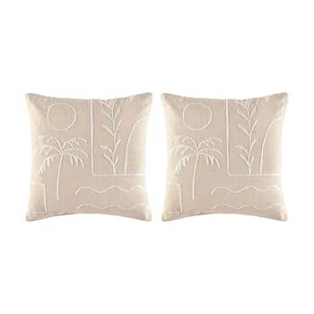 2PK Kas Australia Corfu Cushion Cotton Embroidered Neutral 50x50cm