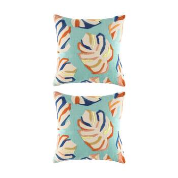 2PK Kas Australia Rio Cushion Cotton Embroidered Leaf Multi 50x50cm