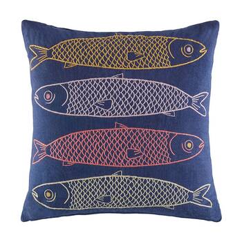 Kas Australia Sardines Cushion Multi Cotton Embroidered 50x50cm