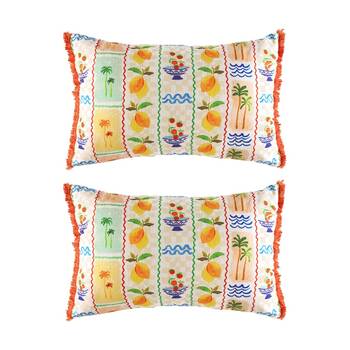2PK Kas Australia Riviera Cushion Cotton Tropical Print Multi 60x40cm