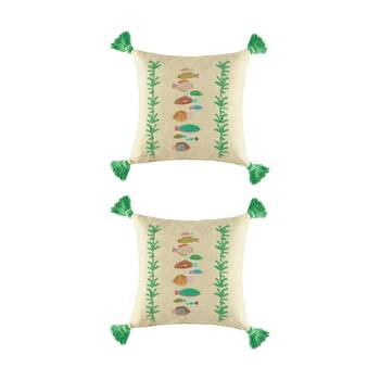 2PK Kas Australia Ceres Cushion Cotton Embroidered Fish Multi 50x50cm