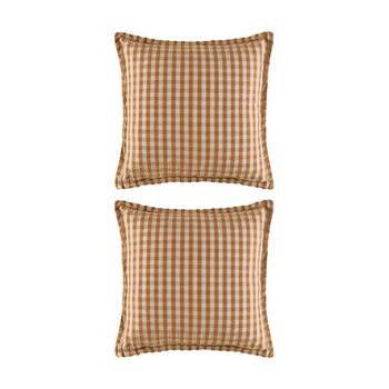 2PK Kas Australia Gabi Cushion Gingham Seersucker Toffee 50x50cm