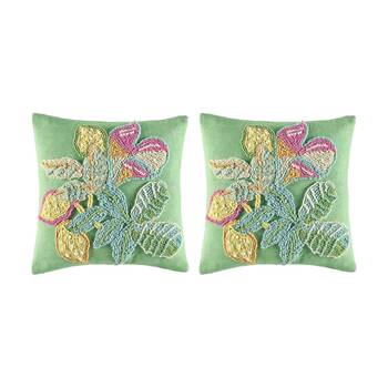 2PK Kas Australia Alicia Cushion Embroidered Leaf Cotton Multi 50x50cm