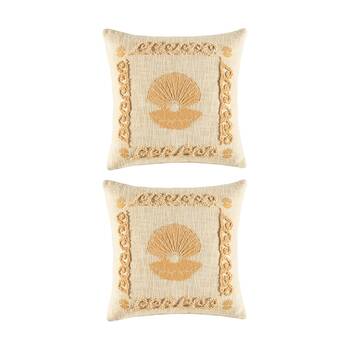 2PK Kas Australia Cora Cushion Cotton Cover Soft Shell Natural 50x50cm