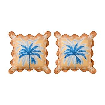 2PK Kas Australia Luana Outdoor Cushion Palm Trees Canvas Neutral
