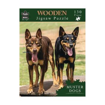 130pc Puzzle Master Muster Dogs Kelpies Annie & Lucifer Premium Wooden Jig Saw