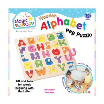 Magic Sensory Wooden Alphabet Pin Puzzle Educational Toy Learning 12m+
