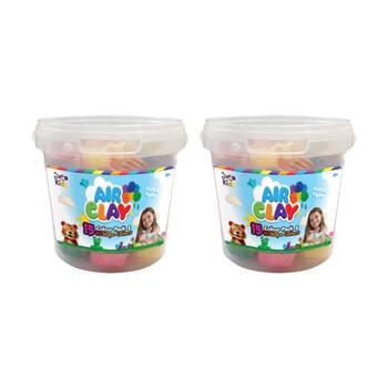 2PK Craft For Kids Air Clay Bucket Crafting Set 10 Colours 16 Cutters 3y+ 500g