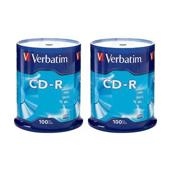 2 x 100pc VERBATIM CD-R Recordable Spindle 52x Speed Blank Discs 700MB/80min