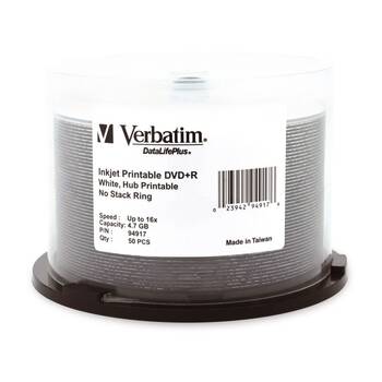 50pc VERBATIM DVD+R White Wide Inkjet 16x Speed Blank Discs 4.7GB
