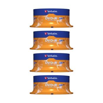4PK 25pc VERBATIM DVD-R Spindle 16x Speed Blank Discs 4.7GB/120min