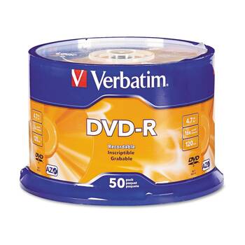 50pc VERBATIM DVD-R Spindle 16x Speed Blank Discs 4.7GB/120min
