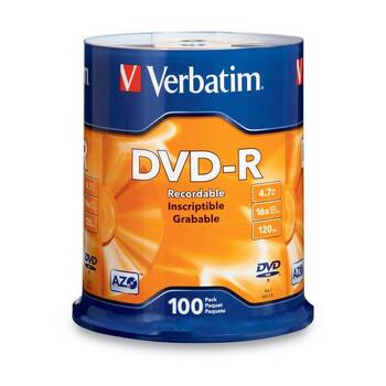 100pc VERBATIM DVD-R Spindle 16x Speed Blank Discs 4.7GB/120min