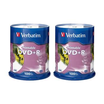 2 x 100pc VERBATIM DVD+R White InkJet 16x Speed Blank Discs 4.7GB