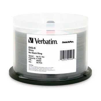 50pc VERBATIM DVD-R Bulk Silver Shiny 16x Speed Blank Discs 4.7GB