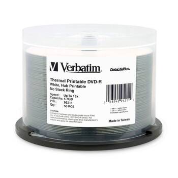 50pc VERBATIM DVD-R White Wide Thermal 16x Speed Blank Discs 4.7GB