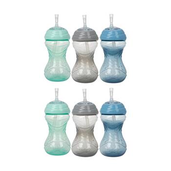 2x 3pc Nuby No Spill Flexi-Straw Gripper Cup Kid Drink Bottle 300ml Neutral 12m+