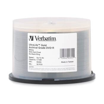 50pc VERBATIM DVD-R Gold Archival Grade Hard Coat 8x Speed Bank Discs 4.7GB