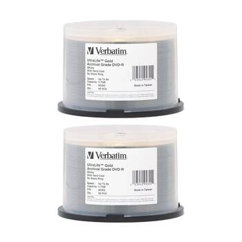 2 x 50pc VERBATIM DVD-R Gold Archival Grade Hard Coat 8x Speed Bank Discs 4.7GB